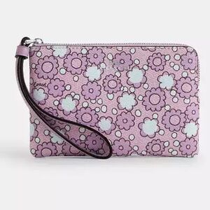 Coach Corner Zip Pink Floral Wristlet NWT